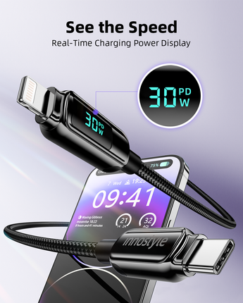 DigiPower USB-C to USB-C cable with digital display, 100W, 1.2m-DP-CL301